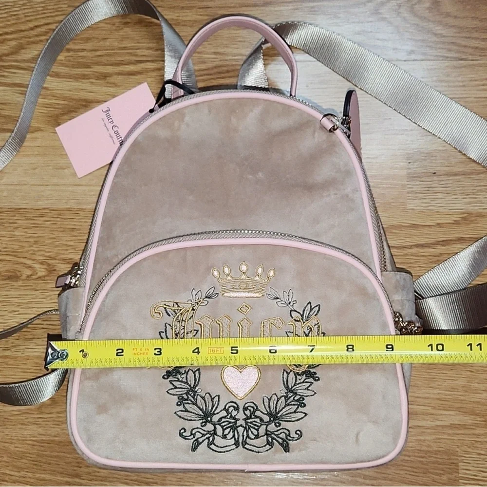 Juicy Couture Beige/ Pink Backpack with Heart Design and Suede Texture - Picture 8 of 11